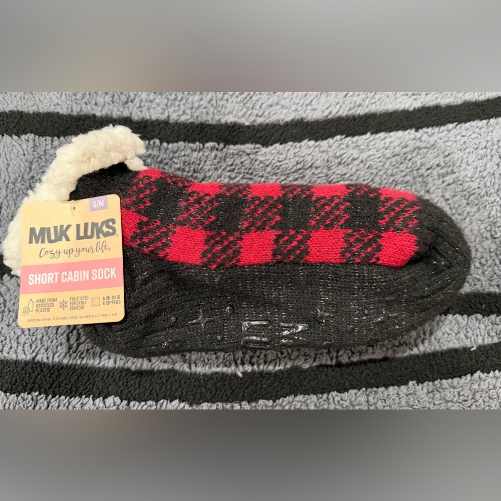 Muk Luks Black and Red Plaid Socks